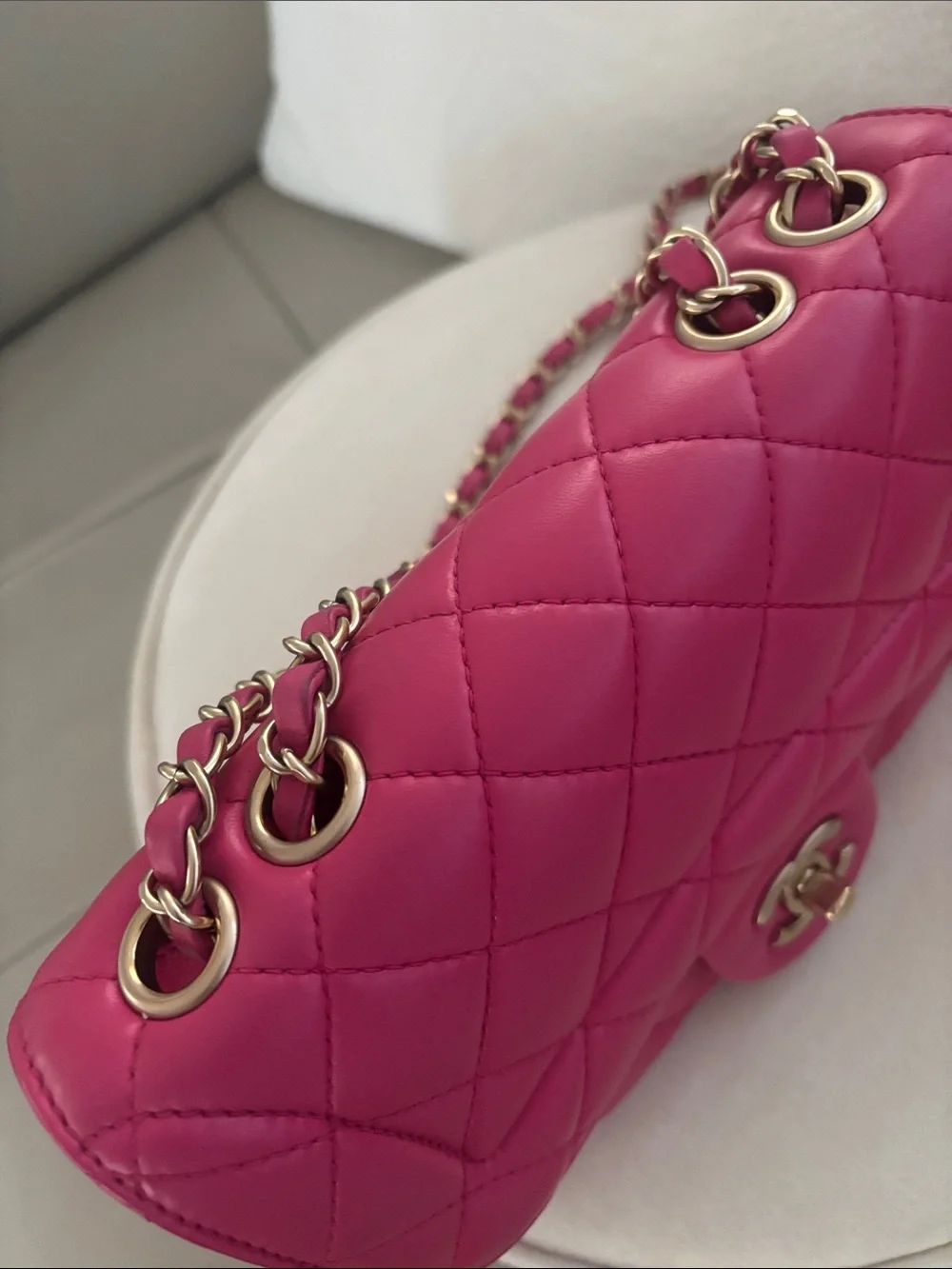 CHANEL Quilted Flap Shoulder Bag in Fuchsia